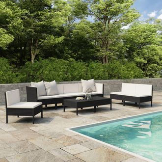 vidaXL Set De Muebles De Jard&iacute;n 9 Pzas Y Cojines Rat&aacute;n Sint&eacute;tico Negro Vidaxl