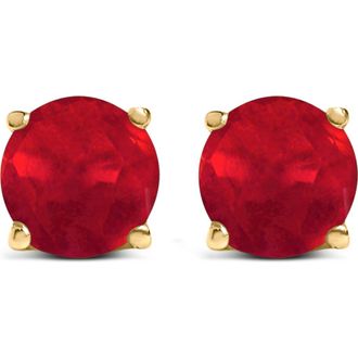 House of Brilliance 14K Gold 5X5MM Round Birthstone Solitaire Stud Earrings in Red Ruby | Yellow at Nordstrom