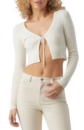 Vero Moda Glory Tie Neck Rib Crop Cardigan in Cloud Dancer at Nordstrom, Size Large