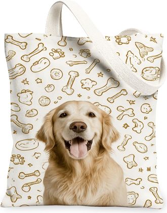 Generic Dog Pattern Canvas Tote Bags, Fun Animal Design Reusable Grocery Bags, Seasonal Lightweight Washable Shoulder Strap Canvas, White, 13x15 Inch