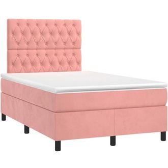 vidaXL Vidaxl - Cama Box Spring Con Colch&oacute;n Y Led Terciopelo Rosa 120x190 Cm