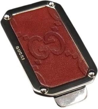 Gucci Silver Brown Leather Metal Money Clip (Pre-Owned)