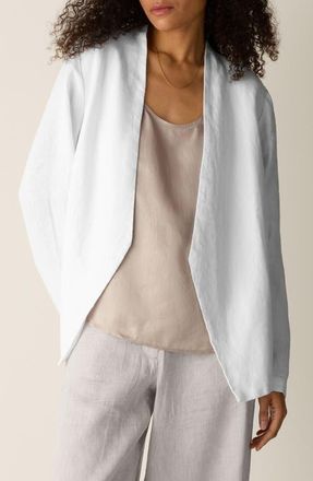Eileen Fisher Open Front Organic Linen Jacket in White at Nordstrom, Size Xx-Small