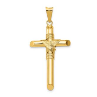 Diamond2Deal 14k Yellow Gold Polished Center Wrap Tube Cross Pendant