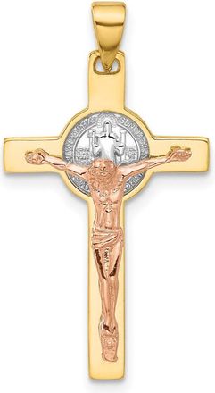 Diamond2Deal 14k Two-tone Gold with White Rhodium Crucifix and St Benedict Pendant