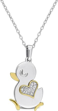 Delmar Diamond Accent Heart Duck Pendant Necklace in Metallic Silver at Nordstrom Rack