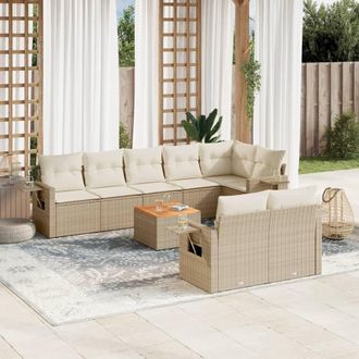 vidaXL Set De Sof&aacute;s De Jard&iacute;n 9 Pzas Con Cojines Rat&aacute;n Sint&eacute;tico Beige Vidaxl