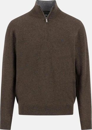 Fynch-Hatton Mens Fine Knit Cotton 1/4 Zip Sweater Dark Chocolate - Brown - Size: 42