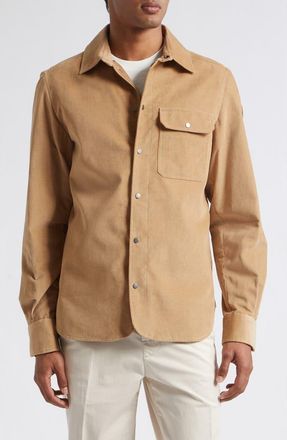 Moncler Cotton Corduroy Snap-Up Shirt in Travertine at Nordstrom, Size Xx-Large