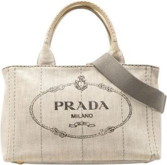 Prada Pre-owned Tote Bags, female, White, Size: ONE SIZE Pre-owned Canapa Tote Bag