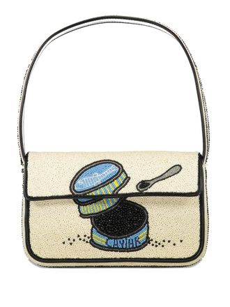 Staud Tommy beaded graphic shoulder bag - Neutrals
