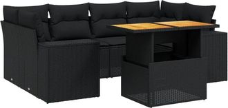 vidaXL Set De Comedor De Jard&iacute;n 7 Pzas Y Cojines Rat&aacute;n Sint&eacute;tico Negro Vidaxl
