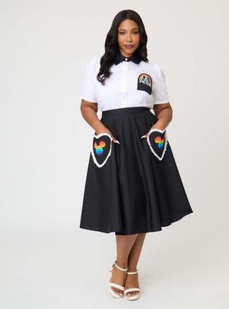 Unique Vintage Plus Size Sally Swing Skirt in Black Mickey Pocket at Nordstrom, Size 3X