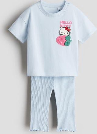 H&M 2-piece Print-motif Cotton Set in Light Blue/hello Kitty at Nordstrom, Size 12M