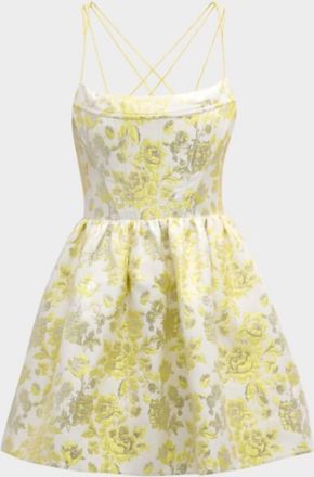 Alice & Olivia Womens Nat Metallic Floral Jacquard Mini Dress In Yellow Gold