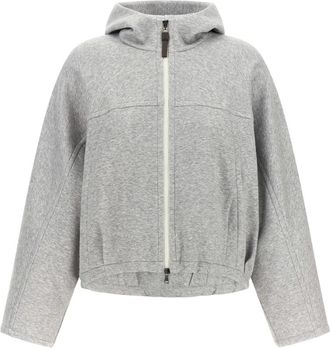 Brunello Cucinelli Zip-through Hoodie - Dames - Vesten met rits - Grijs - L - Katoen - Hoodies & sweatvesten
