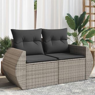 vidaXL Vidaxl - Sof&aacute; De Jard&iacute;n Con Cojines 2 Plazas Rat&aacute;n Sint&eacute;tico Gris