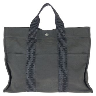 Herm&egrave;s Gray Canvas Tote Bag (Pre-Owned)