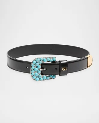 Valentino Garavani VLogo Signature Brushed Calfskin Belt