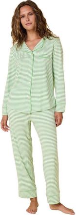 The Cats Pajamas Pima Knit Pajama Holiday Set in Esential Stripe Pistachio at Nordstrom, Size X-Small