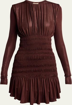 Saint Laurent Ruched Long-Sleeve Mini Dress