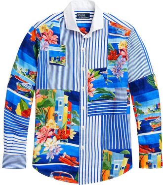 Polo Ralph Lauren patchwork striped linen shirt - men - Linen/Flax - S - Blue