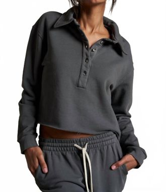 perfectwhitetee Vinny Fleece Henley Sweatshirt In Charcoal