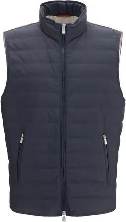 Brunello Cucinelli Blue Polyester Sleeveless Mens Jacket