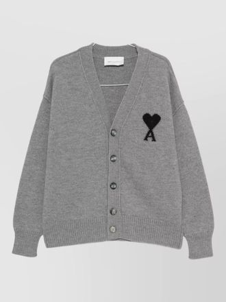 Ami wool ribbed v-neck cardigan