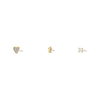 Fossil Womens Initials Gold-Tone Brass Stud Earring Set
