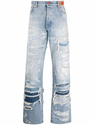 Heron Preston distressed effect jeans - men - Cotton/Cotton/Polyester - 31 - Blue