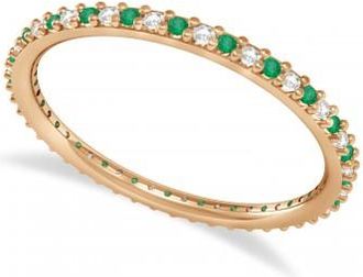 Allurez Petite Diamond & Emerald Eternity Wedding Band 14k Rose Gold (0.25ct)