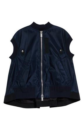 sacai Nylon Twill Bomber Vest in Navy at Nordstrom, Size 4