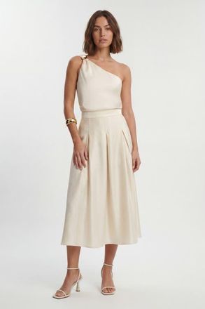 Karen Millen Satin One Shoulder Top in Buttermilk at Nordstrom, Size 10