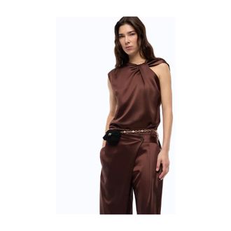 Pinko Pinko - Mouwloze blouse met knoopdetail aan de voorkant - Dames - Blouses & Shirts - Bruin - Maat: M Poliester