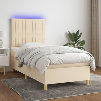 vidaXL Cama Box Spring Colch&oacute;n Y Luces Led Tela Color Crema 90x190 Cm Vidaxl