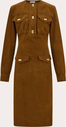 Ferragamo Donna Abito midi in gabardina lavata Marrone