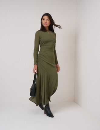 Nobody's Child Green Long Sleeve Draped Tallulah Midi Dress