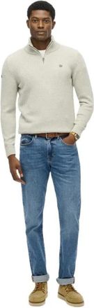 Superdry Gebreide Trui - Heren - V-hals truien - Wit - M - Katoen - Truien & Vesten