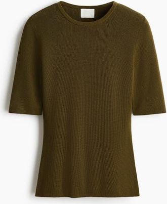 H&M Rib-knit T-shirt in Dark Khaki Green at Nordstrom, Size Xx-Large