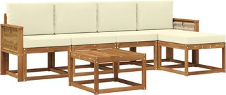 vidaXL Conjunto De Sof&aacute;s De Exterior 6 Uds. Natural Y Crema Poli&eacute;ster Vidaxl