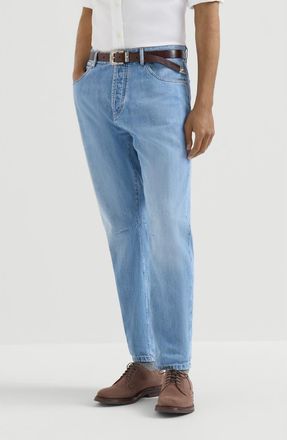 Brunello Cucinelli Lightweight denim five-pocket trousers in Light Blue Denim at Nordstrom, Size 46