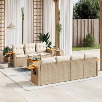 vidaXL Vidaxl - Juego De Sof&aacute;s De Jard&iacute;n Con Cojines Beige 8 Pzas Rat&aacute;n Pe