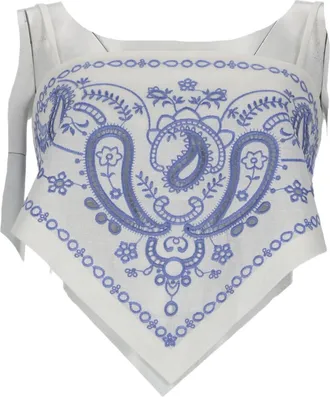 Self Portrait White Blue Embroidery Crop Top