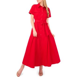 Ted Baker Box Pleat Tie Belt Cotton Maxi Shirtdress in Salsa at Nordstrom Rack, Size Medium