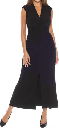 Joseph Ribkoff Womens Ruched V-Neck High Slit Long Dress In Black