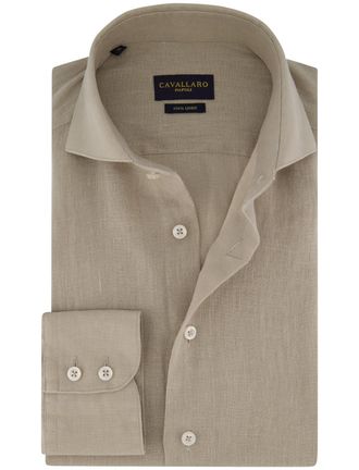 Cavallaro Overhemd Cavallaro beige gemeleerd Ferentino slim fit