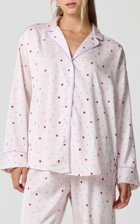 Florence By Mills Dream Satin Pajama Shirt in Multi Heart at Nordstrom, Size Xx-Small