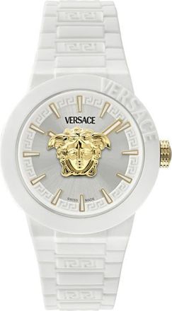 Versace V-Pop Silicone Strap Watch, 43mm in White at Nordstrom