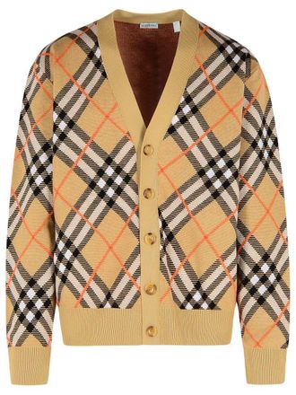Burberry Check Beige Wool Cardigan